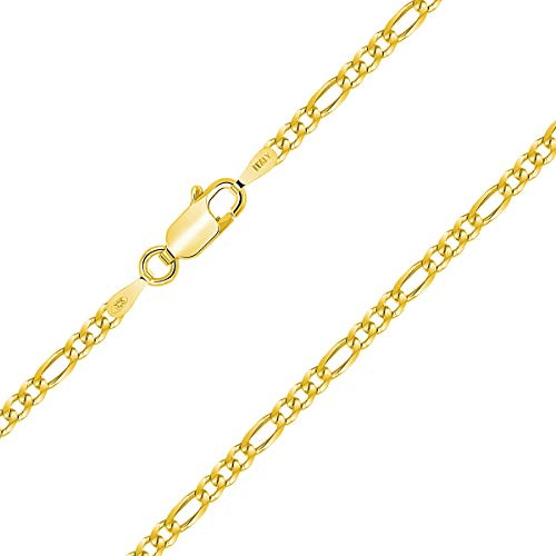 PLANETYS - Chaîne Maille Figaro (1+3) Argent 925/1000 Plaqué Or Jaune 18 Carats Largeur 2.5 mm 60 cm