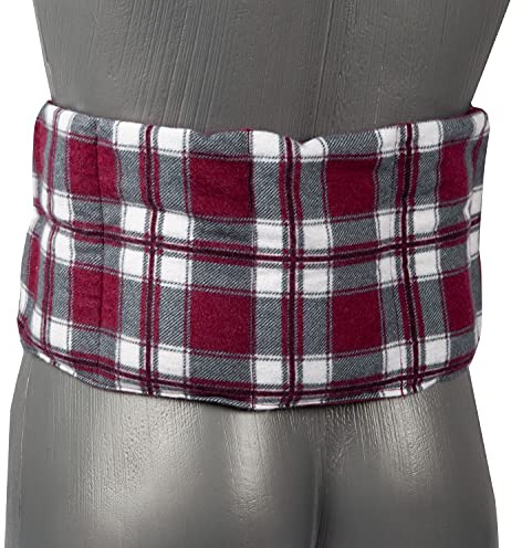 Körnerkissen 7-Kammer mit Band, 65x15 - Wärme-Kissen, Körnerkissen, Gürtel zum Binden - 65x15cm, Weizen, Flanell karo-rot