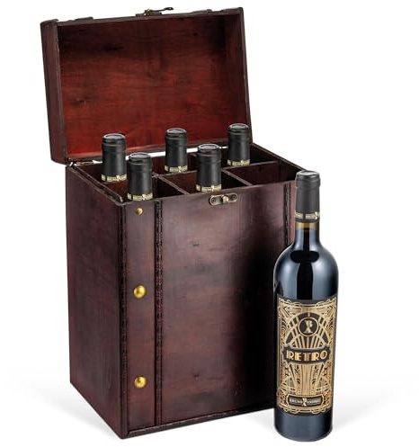 Wein Geschenk: 6er-Set RETRO in Antik-Style Holzkiste - Rotwein, Cabernet Sauvignon, trocken (6 x 0,75 l)
