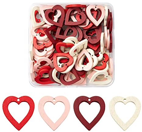 PandaHall 80pcs Bunte Holz Herz Charms Anhänger Gemalt Naturholz Liebe Herz Scheiben Anhänger 25x22.5~23x3mm für Ohrring Schmuck Handwerk Valentinstag