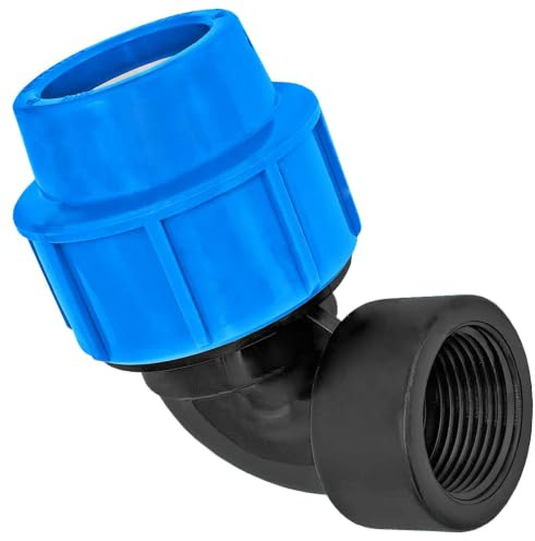 MegaHaustechnik Winkel Übergang, 25mm x 1“ IG, PP-Fitting Klemmverbinder | Trinkwasser geeignet, Druck 16 Bar, für PE-Rohr-Außendurchmesser 25mm, 1 Zoll Innengewinde, Bogen, blau