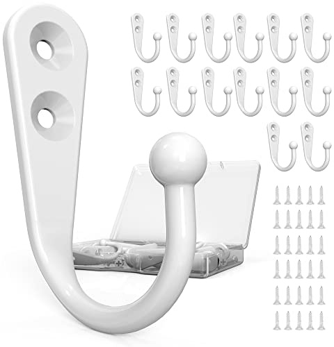 PRIGVOT 15 Pack Heavy Duty Coat Hooks Wall Mount, with 30 Mounting Screws, White Multi-Purpose Storage for Robe, Towel, Key, Bag, Coffee Mug