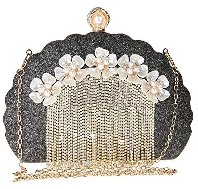 Damen Clutch Perlen Kristall Abendtasche für Party Hochzeit Frau Geschenk Tasche Elegant Handtasche klein Brauttasche Kettentasche Umhängetaschen Schultertaschen für Hochzeit Party