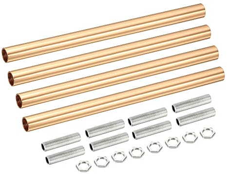 sourcing map 4 Set Verlängerungsstangensatz, Verbindungsmutter M10 200 mm / 3,94 Überwurfmutter mit Gewinderohr, Gewindeverlängerung, Französisches Gold | M10 Gewinde 7,87 Zoll, Kupplung, Mutter, rund, Muffe, Anschluss mit Gewinde, Schlauch, Sechskant, Mutter