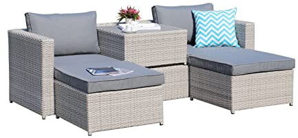 TTL Garden Gartenlounge Palermo – Gartenmöbel Set aus Rattan, Gartensofa mit Liegefunktion inkl. Hocker & Beistelltisch, Sitzlandschaft für Balkon und Terrasse