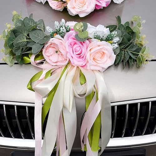 TONZN 2 Stücke Rose Künstliche Seidenblumen, Party Festival Supplies Hochzeit Auto Dekor Romantische Gefälschte Blumen Band Bouquet (Color : B) (C)
