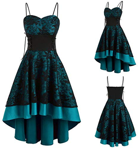Abito da Donna Elegante con Manica Corta Abito Corto Donna Estivo con Scollo a V Profondo Abito Donna Cocktail (XL,a-Blu)