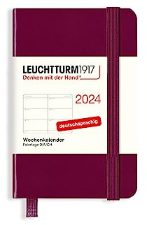 LEUCHTTURM1917 367645 veckokalender mini (A7) 2024, port röd, tyska, 12 månader