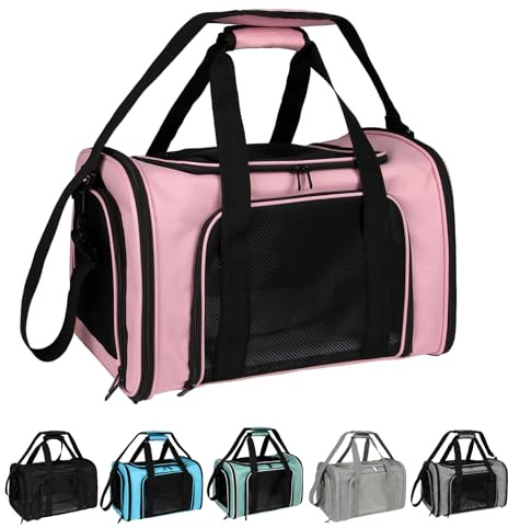 Top tasta Transportbox für Hunde und Katzen, für große Katzen, kleine Hunde, weiche Seiten, für Welpen bis zu 11,3 kg, tragbar, faltbar, für Hunde und Katzen, Größe L, Rosa, 20 x 13 x 13 cm