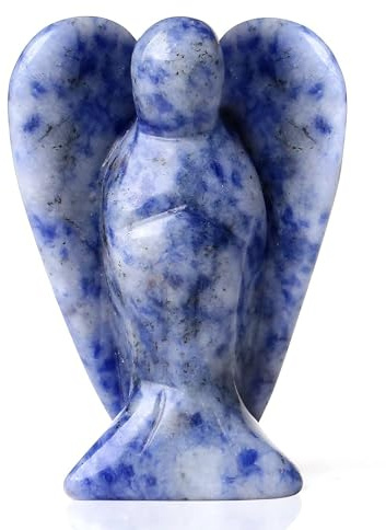 QINJIEJIE Engel Figur Blauweißer Sodalith Schutzengel Natürliche Kristalle Edelsteine Heilung Kristall Wächter Statue Reiki Engel Figur Angel Deko Geschenke