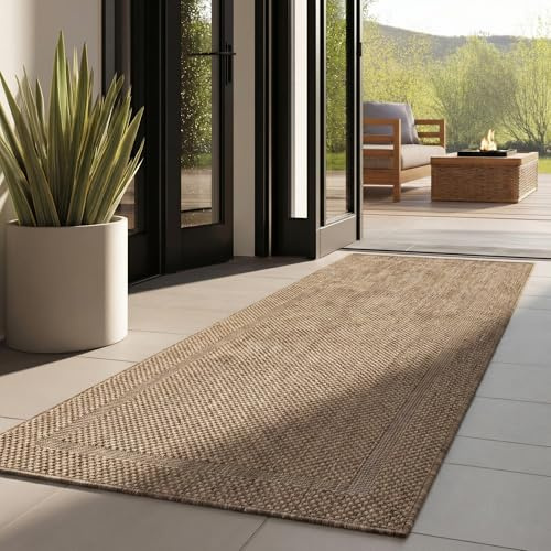 Outdoor Teppich Wetterfest Einfarbiges Design Terrasse Balkon Teppich Küche Garten Sisal-Look Küchenteppich Läufer Flur, Größe: 80 x 250 cm, Farbe: Braun
