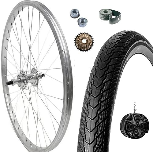 Cerchio Ruota Posteriore Completa 28” x 1.75 con Copertone e Camera d’Aria – Cerchio Alluminio/Acciaio per City Bike e Trekking – Ruota Libera 7 Velocità – Dadi Fissaggio e Flap Inclusi