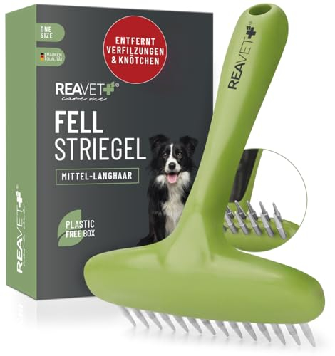 ReaVET Hundekamm, Fellentwirrer, Entfilzer für Langhaar Hunde I Hundestriegel Löst Knoten & Verfilzungen - Glättet & Entwirrt das Deckhaar, Fellpflege, Hundebürste
