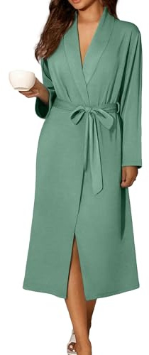 Ekouaer Robes for Women Long Sleeve Knit Kimono Bathrobe Soft Lightweight Loungewear Ladies Cotton Sleepwear