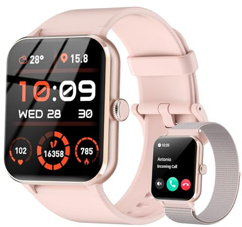 IOWODO Reloj Inteligente Hombre Mujer,1.85 Smartwatch con Llamadas Bluetooth, Monitor de Frecuencia Cardíaca/SpO2/Sueño, 100+ Modos Deportivos, Reloj Deportivo para Android y iOS(Rosa)