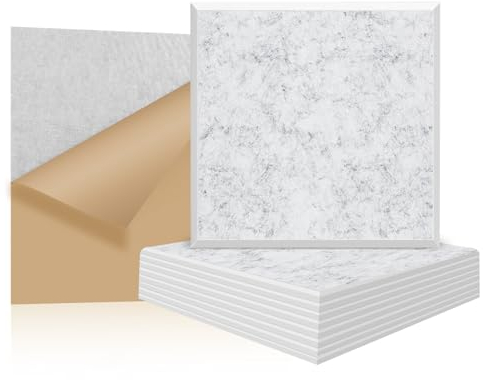 GUUSII HOME Panneau Acoustique Mural Isolation Phonique Plaque 23 * 23 * 1cm Absorbeur De Bruit Polyester Insonorisante Autocollante Dalle Traitement pour Home Studio(Gris Nuage,M Carré 12 Pack)