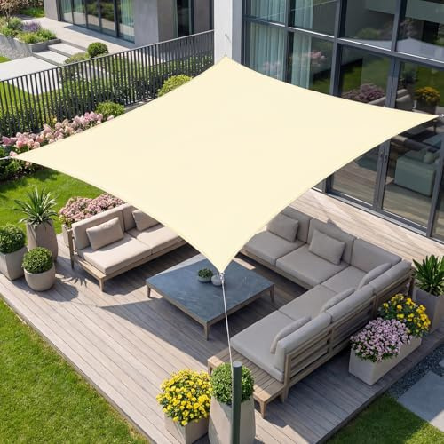wiipara 3x5m Sonnensegel Rechteckig, Wasserdicht Sonnenschutz Segeltuch Sunsegel, 95% UV Schutz, Regenschutz, Premium Polyester Sonnensegel für Balkon Terrasse Garten, inkl. Befestigungsseile (Creme)