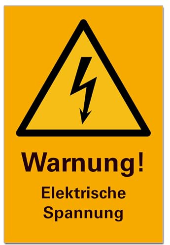 BUEWA Schilder Warnung Elektrische Spannung Schild Hinweisschild Orange PVC 300 x 200 x 3 mm Vorgebohrt B1-Zertifiziert