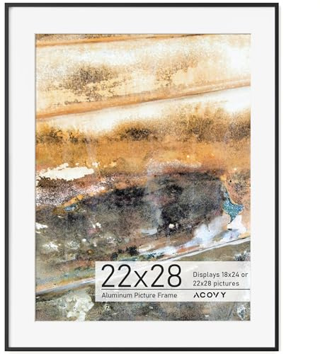 Acovy 22x28 Poster Frame Black, 22x28 Frame with Mat for 18x24, Premium Aluminum 22 x 28 picture frame, HD Tempered Glass, Metal Photo Frame for Wall Display (Black, Pack of 1)