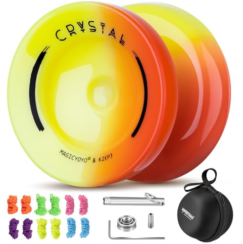 MAGICYOYO K2 Reaktionsfähiges JoJo für Kinder, Pro JoJo FingerSpin Tricks | Dual Purpose 2 in 1 Yoyo für Anfänger und Fortgeschrittene mit unempfindlichem Yo yo-Lager (Rot Gelb)