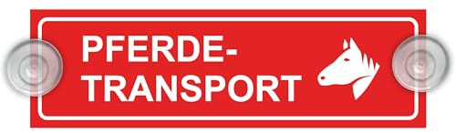 Indigos UG - Schild Pferdetransport - 20 x 6 cm - Saugnapfschild - Aluverbund - Innenbefestigung für Ihr Auto - UV-Beständig - Einsatzschild - Hinweisschild - Warnschild