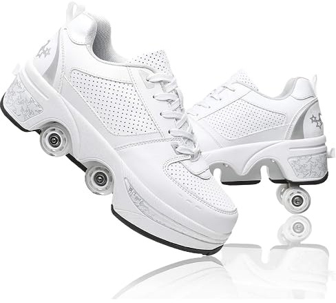 Skoterskor, skor med hjul, rullskridskor flickor och pojkar, skateboardskor, bekväma och ventilerande fyrhjulingskridskor, justerbara rullskor/sneakers med dolda hjul