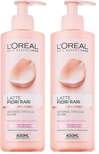 L’Oréal Paris Fiori Rari Make-Up Remover Face And Eye Cream for Dry and Sensitive Skin – 200 ml Make-Up Remover Milk per Pelli Secche (Paquete de 2)