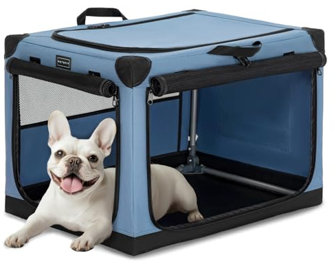 Petsfit Hundebox faltbar, Hundebox für zuhause Verstellbarer Stoffbezug mit Spiraleisenrohr, Hundetransportbox Auto Stoff für große mittlere kleine Hunde,Leicht zu Verstauen
