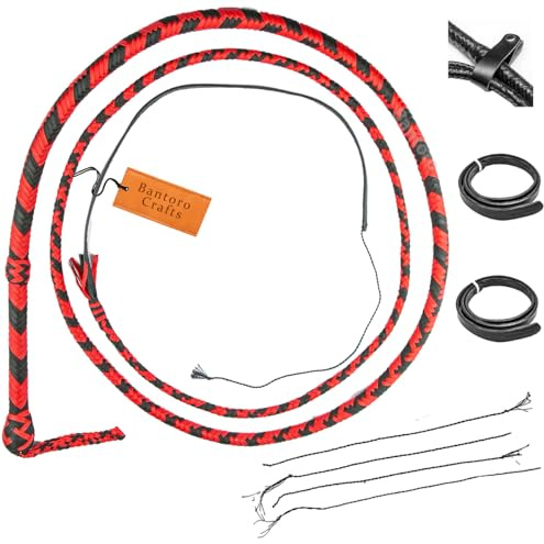 Bantoro Crafts Rouge et Noir Paracorde/Fouet en Nylon Tressage Bullwhip 16 Tresses Fouetter Le Ventre et Le traversin à l'intérieur Fouet craquant Fort Equitation (6 Pieds (2,4 mètres))