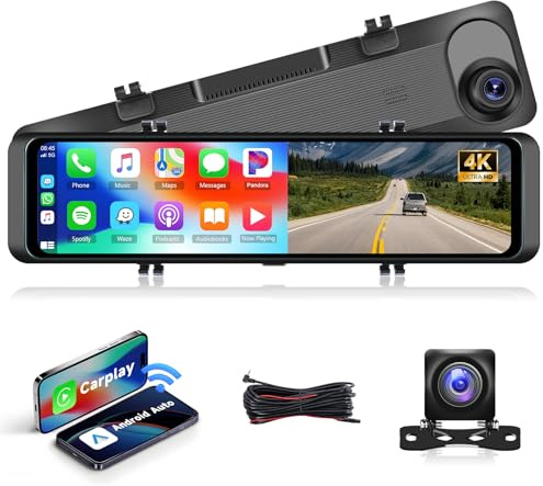 4K Specchietto Retrovisore Dash Cam, 11.26 IPS Touchscreen Telecamera per Auto con Wireless Carplay Android Auto/Bluetooth/Trasmettitore FM/HDR/ADAS/G-Sensor/Loop Video/Parking Aid/Parking Monitor