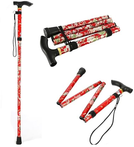 Folding Walking Stick for Women - Lightweight Portable & Foldable Walking Aid - Travel Walking Cane for Ladies, Elderly, and Adults (Red)