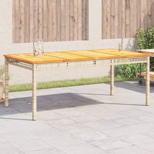 Sufrk Gartentisch Terrassentisch Wetterfest Lounge Tisch Outdoor BalkonhäNgetisch Beige 180x90x75 cm Poly Rattan Akazienholz