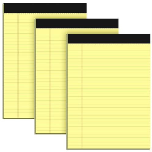 Gelber Notizblock, A4, liniert, 3 Stück, legaler Notizblock, Schreibblöcke, schmal, liniert, 30 Blatt pro Notizblock, mikroperforierter Notizblock, A4 für Arbeit, Studium, tägliche Notizliste