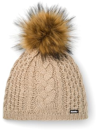 Eisbär Afra Lux Strickmütze Beanie Bommelmütze Skimütze Wintermütze Wollmütze Damen - mit Futter, Futter Herbst-Winter Winter