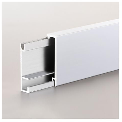 Zócalo Pared 125cm Moldura de zócalo de Pared Blanco Negro Gris Plata, Rodapié de Aluminio Cortable con Rieles y Herrajes, Garaje Salón Pasillo Cove Base Cover(White,W 2 in (5 cm))