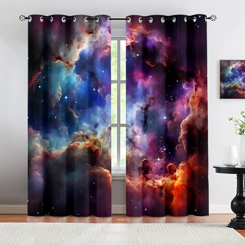 HYGIUID Universe Galaxy Outer Space Window Curtains, Black Hole Space Galaxy Nebula Cool Thermal Drapes Grommet Curtains for Office Conference Room, 31.5 x 72, 2 Panels