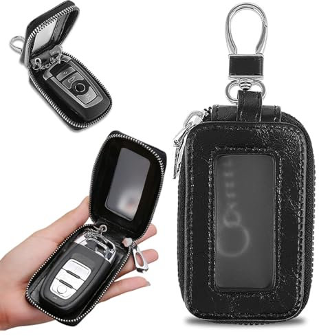 Norhogo Astuccio portachiavi PU Pelle Raccoglitore Chiave Cassa Chiave Cerniera Portafoglio, Custodia in pelle per chiave dell'auto, con gancio in metallo e cerniera, per uomini e donne, Nero