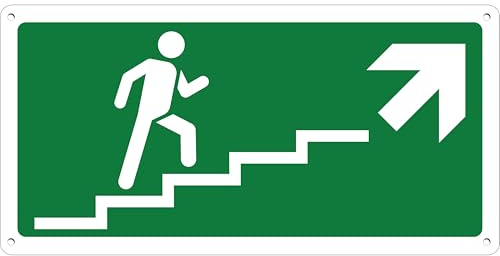Pubblimania Treppe Aufstieg rechts Notausgang | Schild aus Aluminium-Verbundwerkstoff 3 mm außen-innen (rechte Treppe Aufstieg, 1 Einheit)