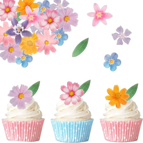 Gleevio Blätter Blumen Tortendeko Essbar,60 Stück Essbare Blumen für Torte