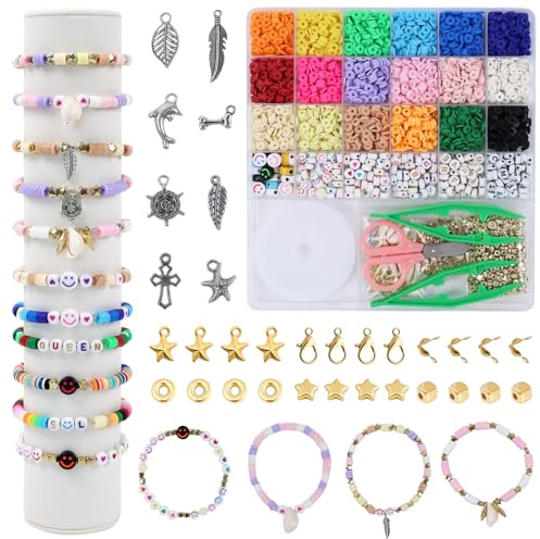 Vielseitiges Perlen-Set für Armbänder – Glasperlen zum Auffädeln, Bastelperlen, Perlentiere, Loom Bänder, Freundschaftsarmbänder zum Selbstgestalten, DIY Schmuckset für kreatives Basteln