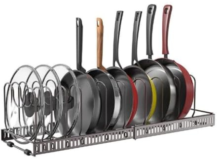 GELIMY Adjustable Pot and Pan Organizer Rack for Cabinet, 10-Tier Expandable Kitchen Storage, Heavy Duty Pan Rack for Pots, Lids, Bakeware & Cutting Boards – Space Saving Cookware Organizer
