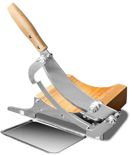 Manual Meat Slicer for Cheese, Jerky, Biltong & Bread - Stainless Steel Kitchen Tool with Wooden Base for Home & Deli Cutting