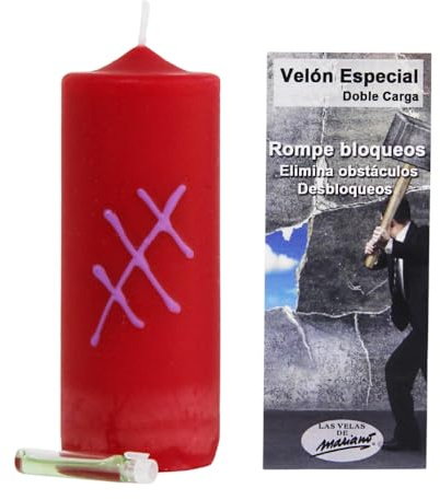 Velón Doble Carga Rompe Bloqueos – Rojo – Elimina Energías Estancadas y Avanza con Fuerza | Vela Ritualizada Artesanal para Potenciar Proyectos y Eliminar Obstáculos | Con Oración e Instrucciones