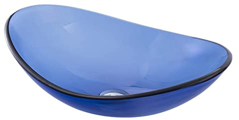 PUFAHAU Bathroom Sink Bathroom Vessel Sink Blue Glass Washbasin Bathroom Tempered Glass Washbasin Bathroom Countertop Art Basin Bathroom Vessel Sinks (Sink Only One Size)