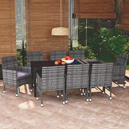 QJBSAVVA 9-teiliges Gartenmöbelset aus PE-Rattan und WPC Tischplatte 185 x 90 cm Modernes Design Robust und Langlebig für Garten Balkon Terrasse
