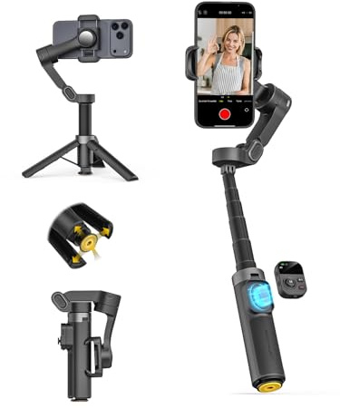AOCHUAN 3-Axis Gimbal Stabilizer for iPhone w/360° Face Tracking, Smartphone Gimbal w/One-Tap Open Tripod, Gesture Control, Phone Stabilizer w/Magnetic Remote Control & 20 Extension Rod, Smart X3