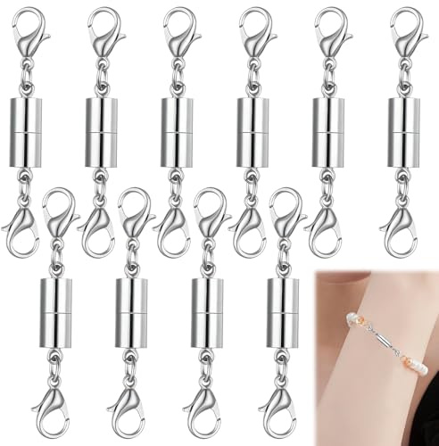 10-pack Magnetiska Smyckeslås, Silverfärgade Lås för Halsband, Armband, Fotlänkar med Karbinhake, Enkelt Magnetiskt Lås för DIY Smyckestillverkning