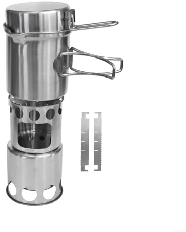 Stufa a legna da ardere e set di cottura in acciaio inox con supporto stabile per pentole e scala di misurazione integrata per liquidi