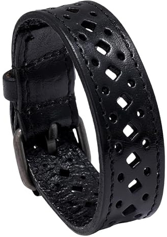 HUIANGLIYG Breites Herren-Armband Aus Leder Mit Retro-Ausschnitt Und Quadratischer Schnalle, Verstellbar, Aus Echtem Leder, Ideal Für Geburtstag Oder Vatertag.