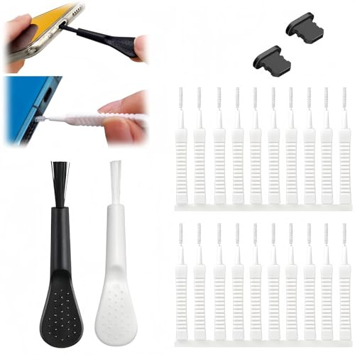 24 Pcs Phone Cleaning Tools Set,Portable Charging Port Cleaning Kit,Reliable Phone Cleaner,20pcs Charging Port Cleaner Brush with 2pcs Anti-dust USB-C,Remove Dust,Daily Use,Portable,Easy to Use